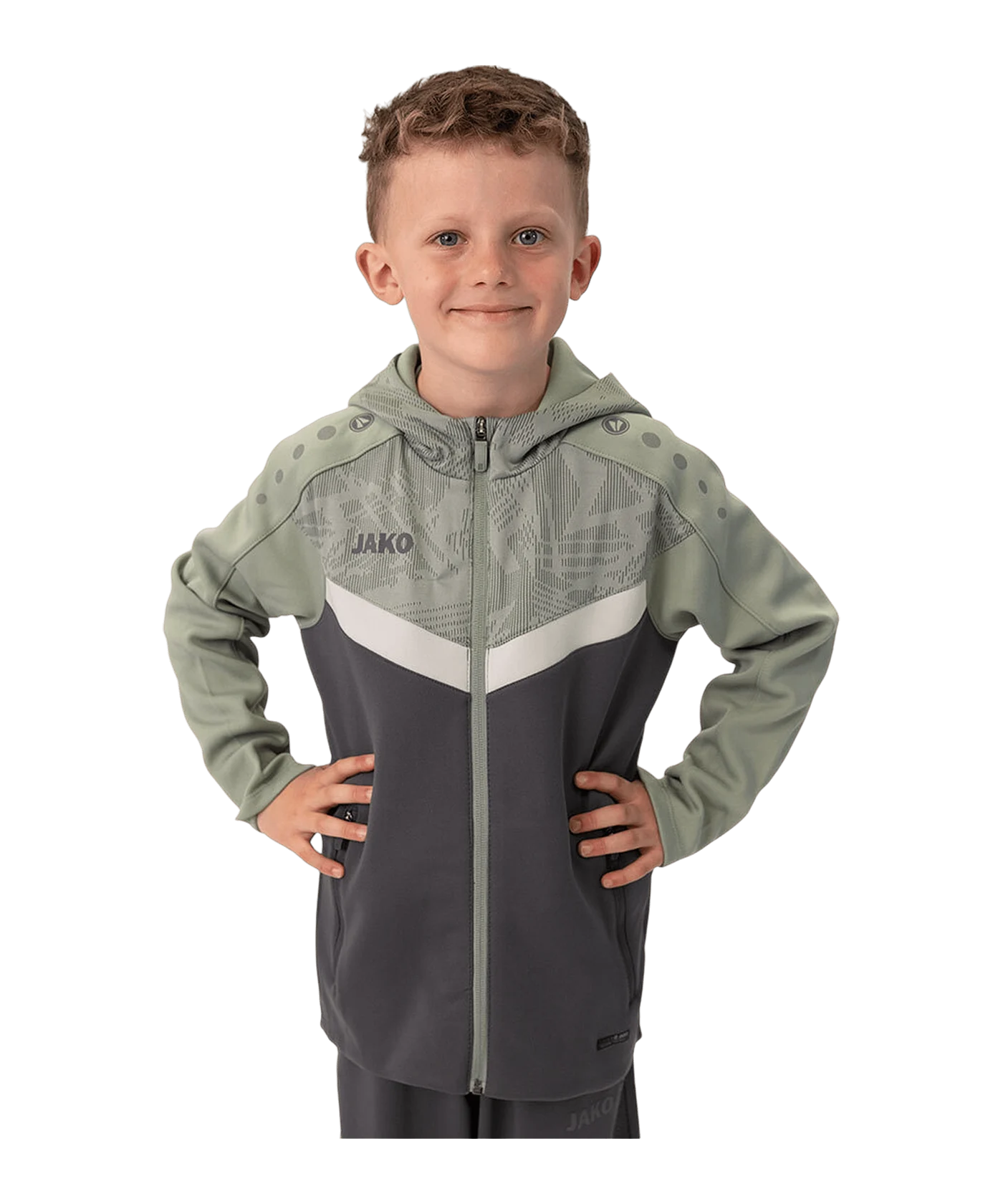 JAKO Icon Kapuzenjacke Kids Grau Grün F852