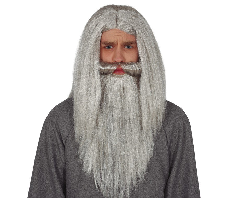 Halloween Pruik Lang Haar Heren Grijs