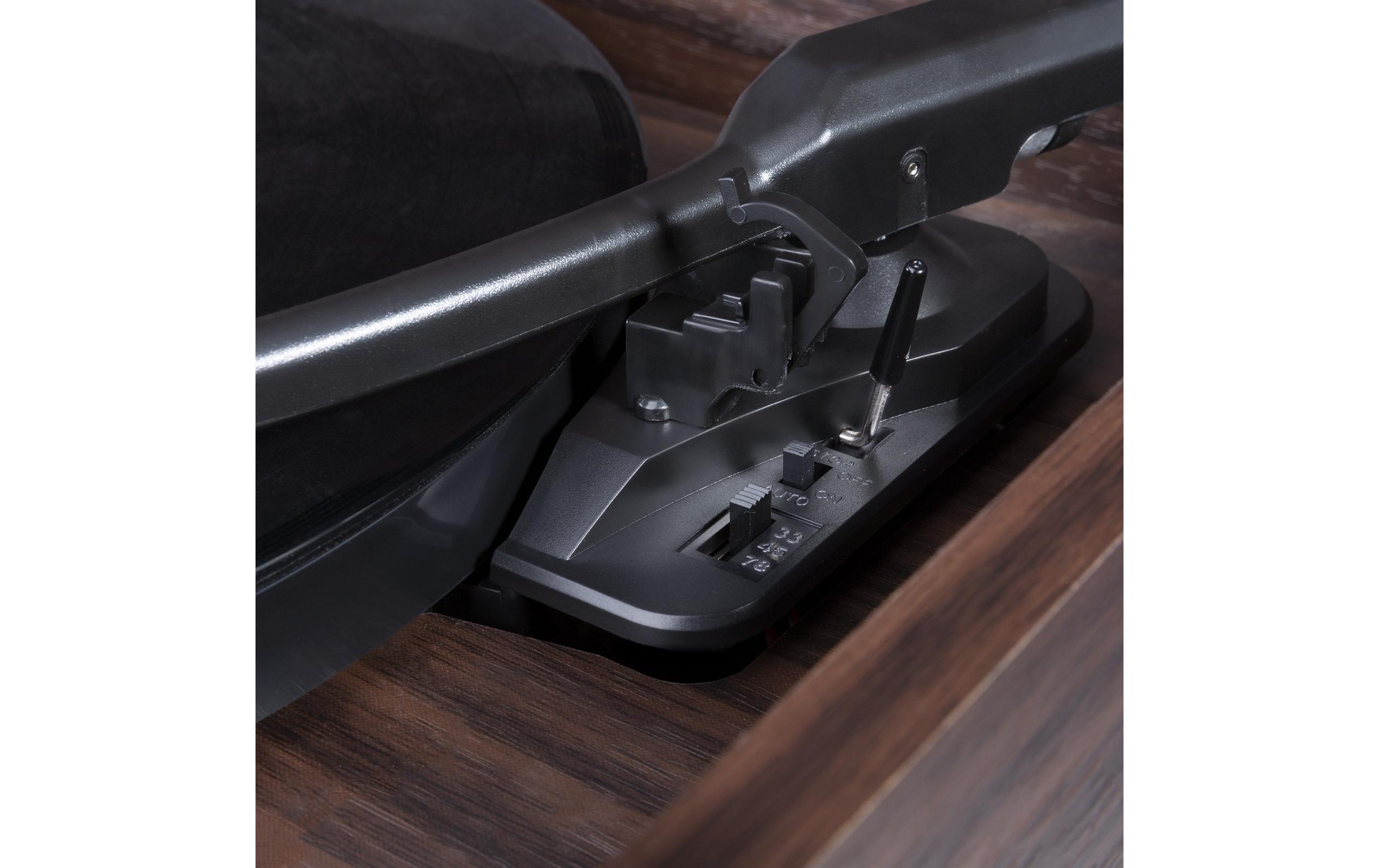 Plattenspieler mit Bluetooth RP173 DunkelbraunPlattenspieler im Retrostil mit Bluetooth, FM-Radio und Umwandlungsmöglichkeit für Schallplatten