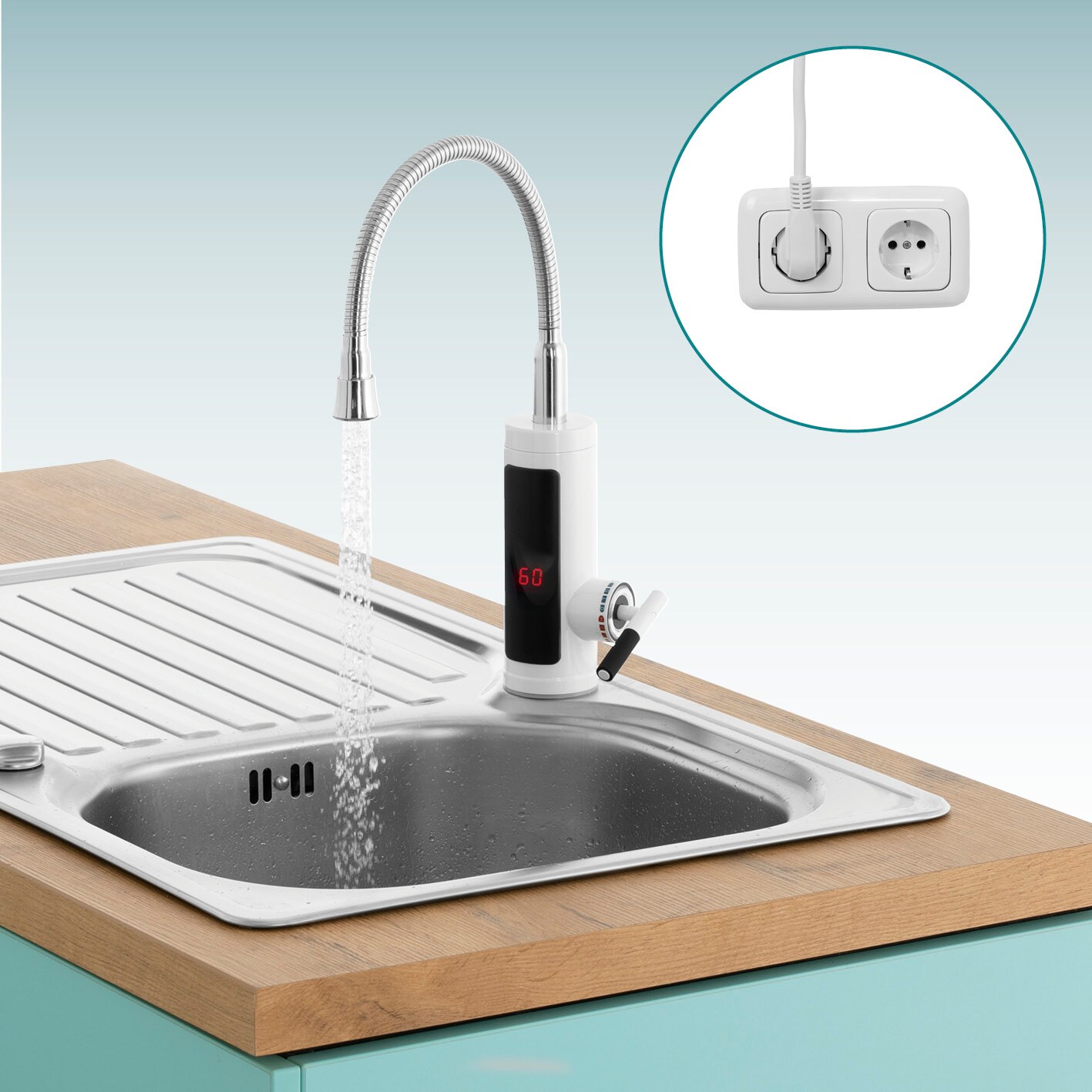 EASYmaxx Warm- & Kaltwasserarmatur 3600W weiß/chrom