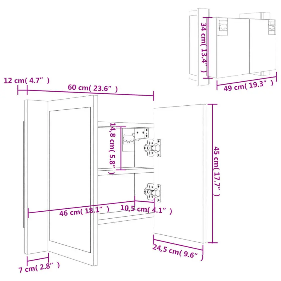 vidaXL - Led-spiegelkast - Grijs - Bewerkt hout