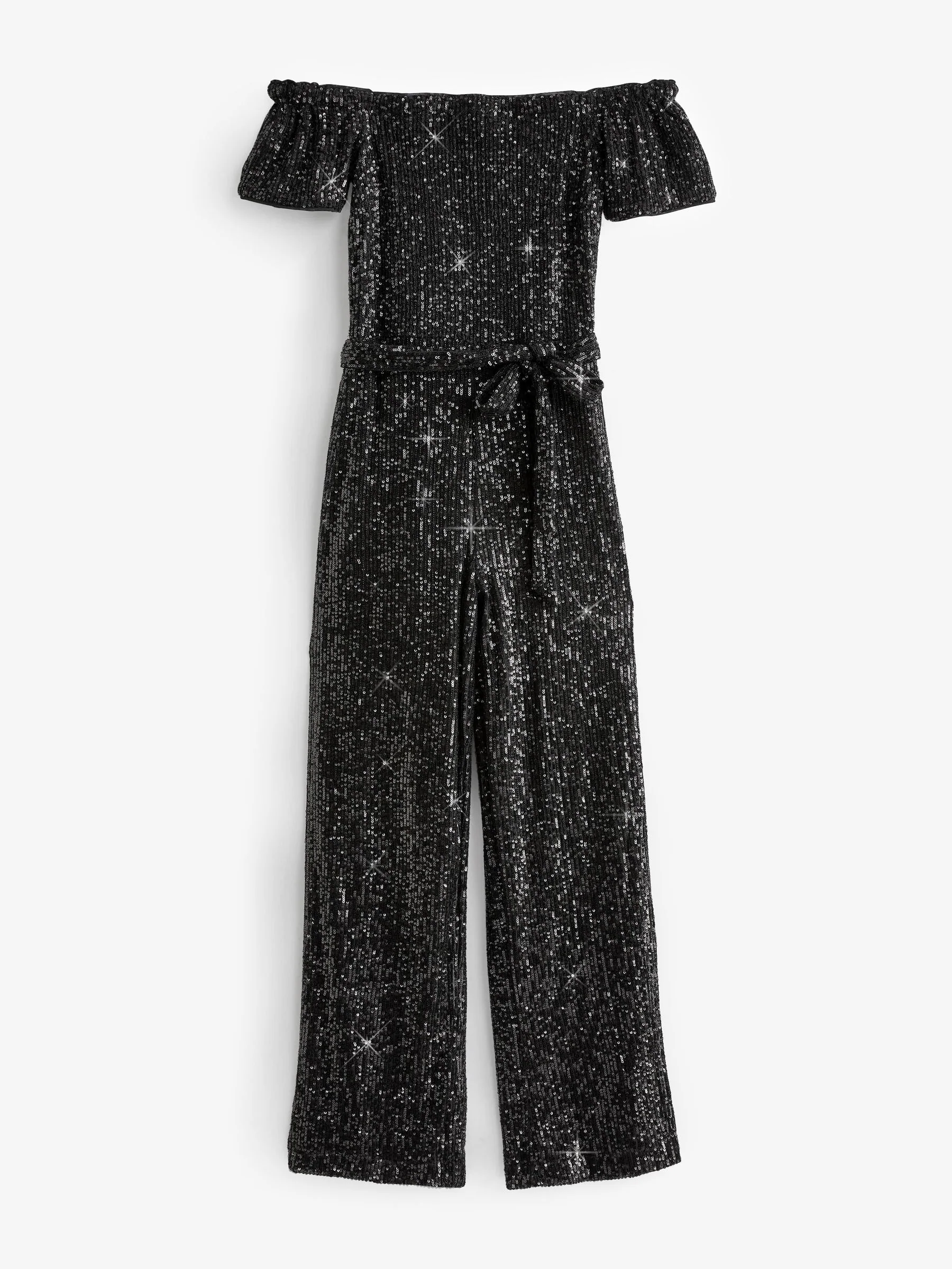 Zwart - Sosandar - Bardotjumpsuit met lovertjes