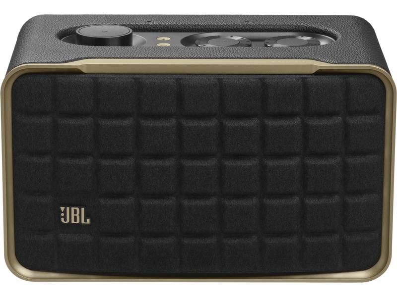 JBL Bluetooth Speaker Authentics 200 Schwarz Smart-Home-Lautsprecher mit WLAN, Bluetooth und Sprachassistent im Retro-Design