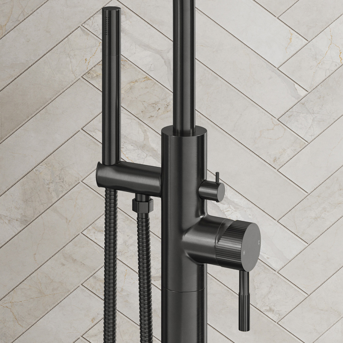 Saniclear Iron Stripes vrijstaande badkraan verouderd ijzer - gunmetal