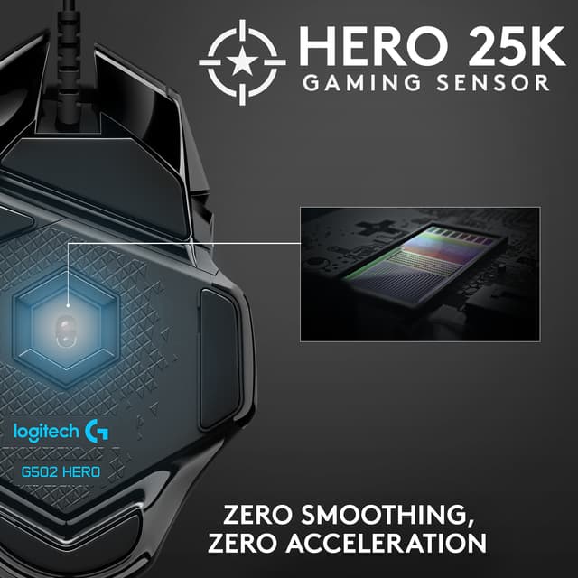 Logitech G502 Hero USB gaming mus (sort)