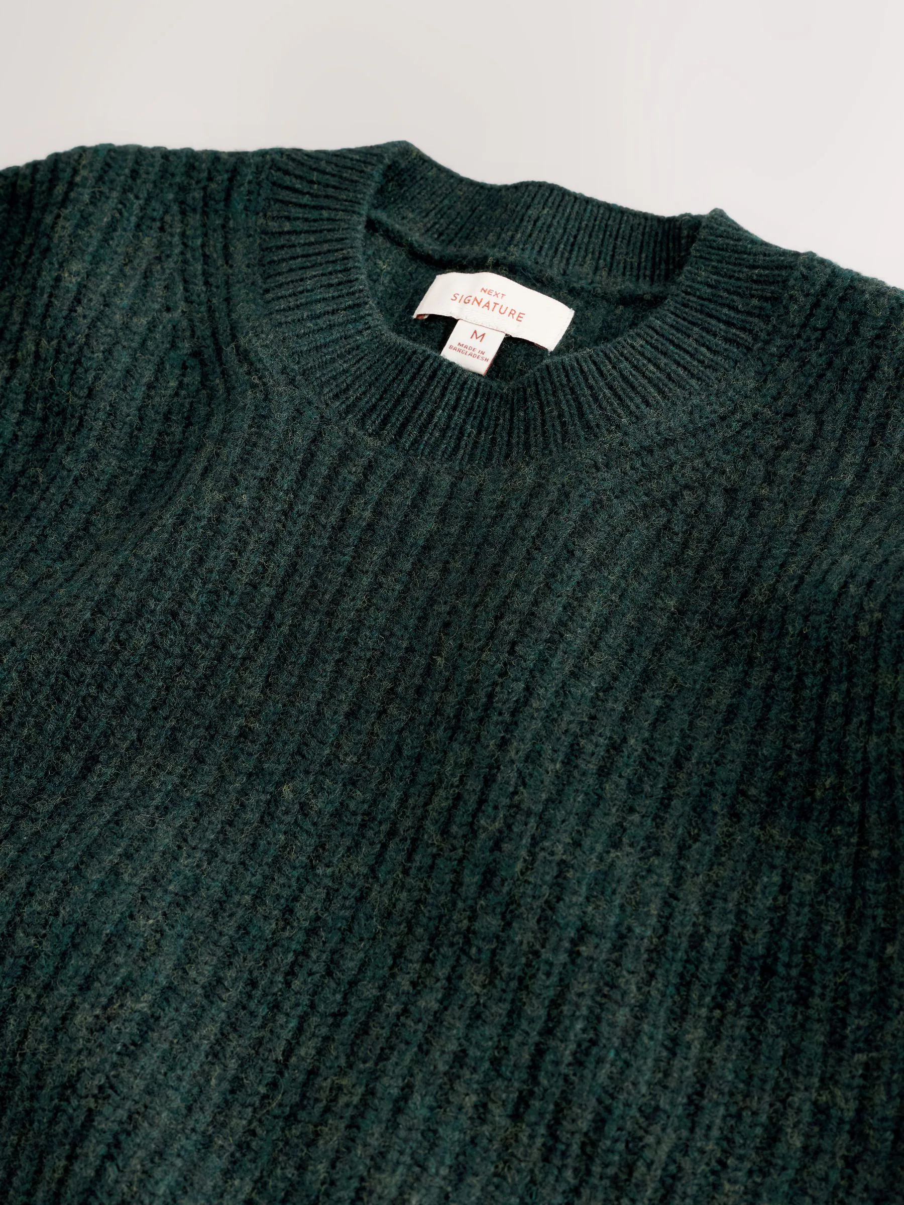 Donkergroen - Textuur - Regular-fit Signature trui van 100% merinowol met ronde hals