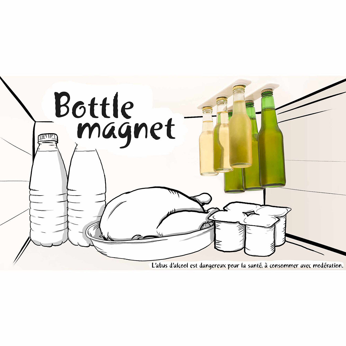 Kitchencook Support magnétique aimanté pour bouteilles beersky gris