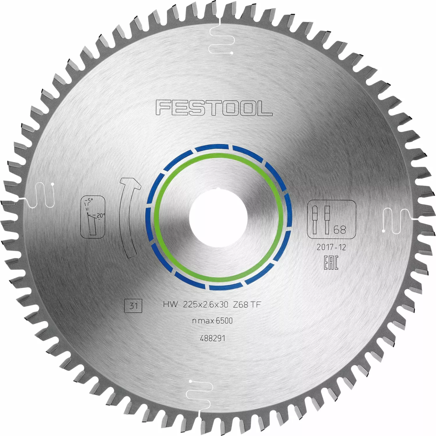 Festool 488291 / TF68 Cirkelzaagblad - 225 x 30 x 68T - Hout / Epoxy / Aluminium / Kunststof
