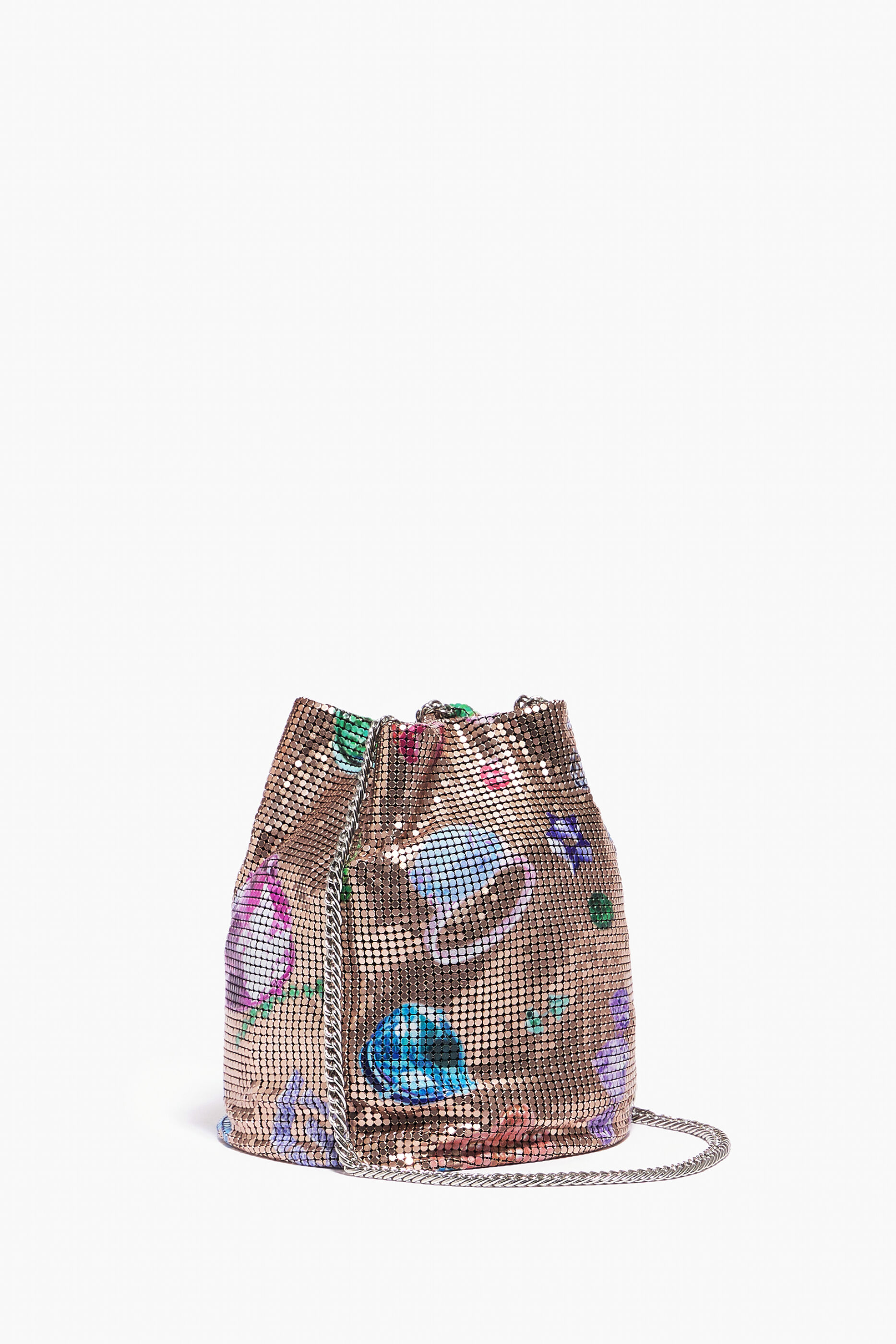 Bolsa de malha com cordão Fallen Jewels com estampa dourada