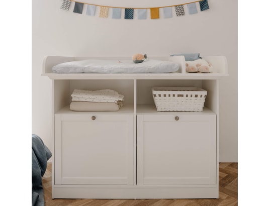 TERRE DE NUIT - Meuble à langer Commode à langer 2 tiroirs 2 niches blanc tiroirs niches