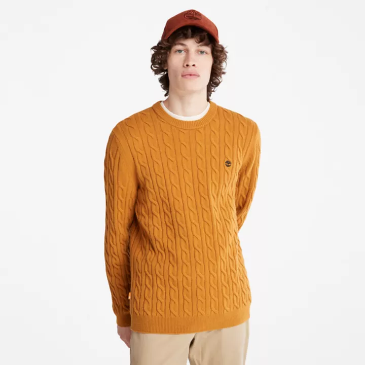 Pull à col rond en maille torsadée Phillips Brook pour homme en jaune foncé