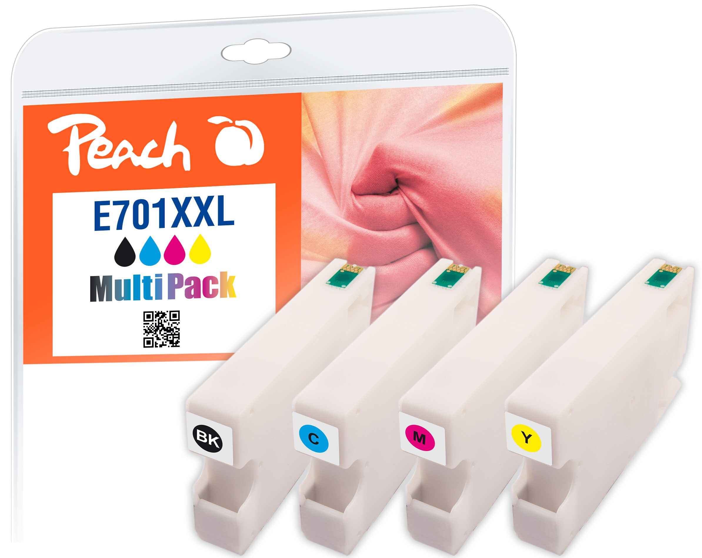 Peach E704 Druckerpatronen XL (bk, c/m/y) ersetzt Epson T7015, C13T70154010 für z.B. Epson WorkForce Pro WP -4015 DN, Epson WorkForce Pro WP -4020