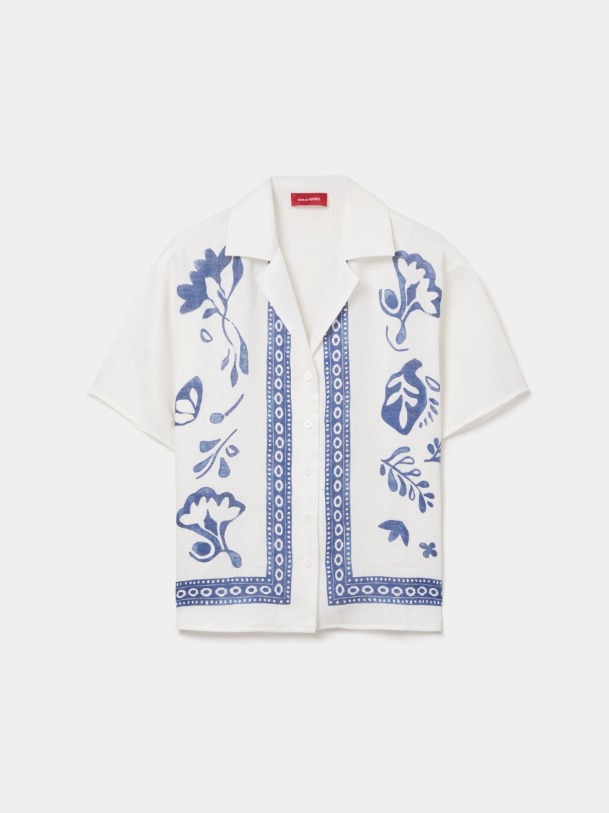 Camisa de manga curta em linho