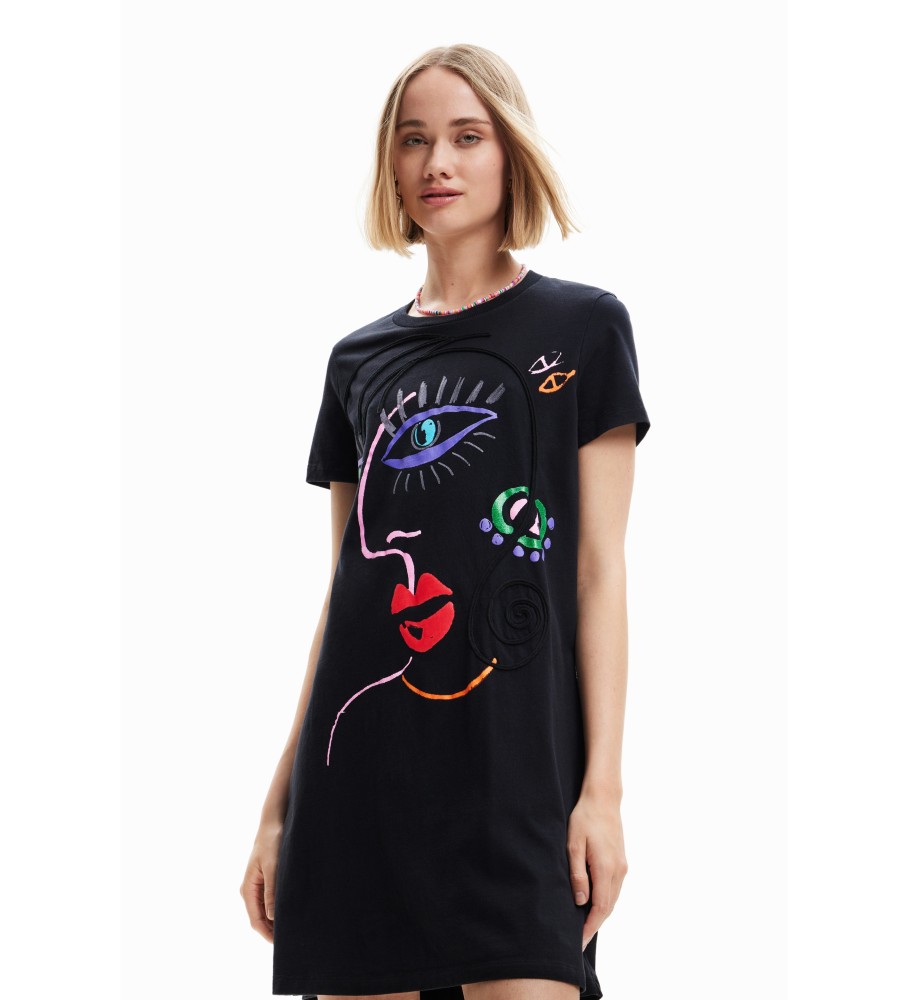 Vestido camiseta Desigual Arty Face preto
