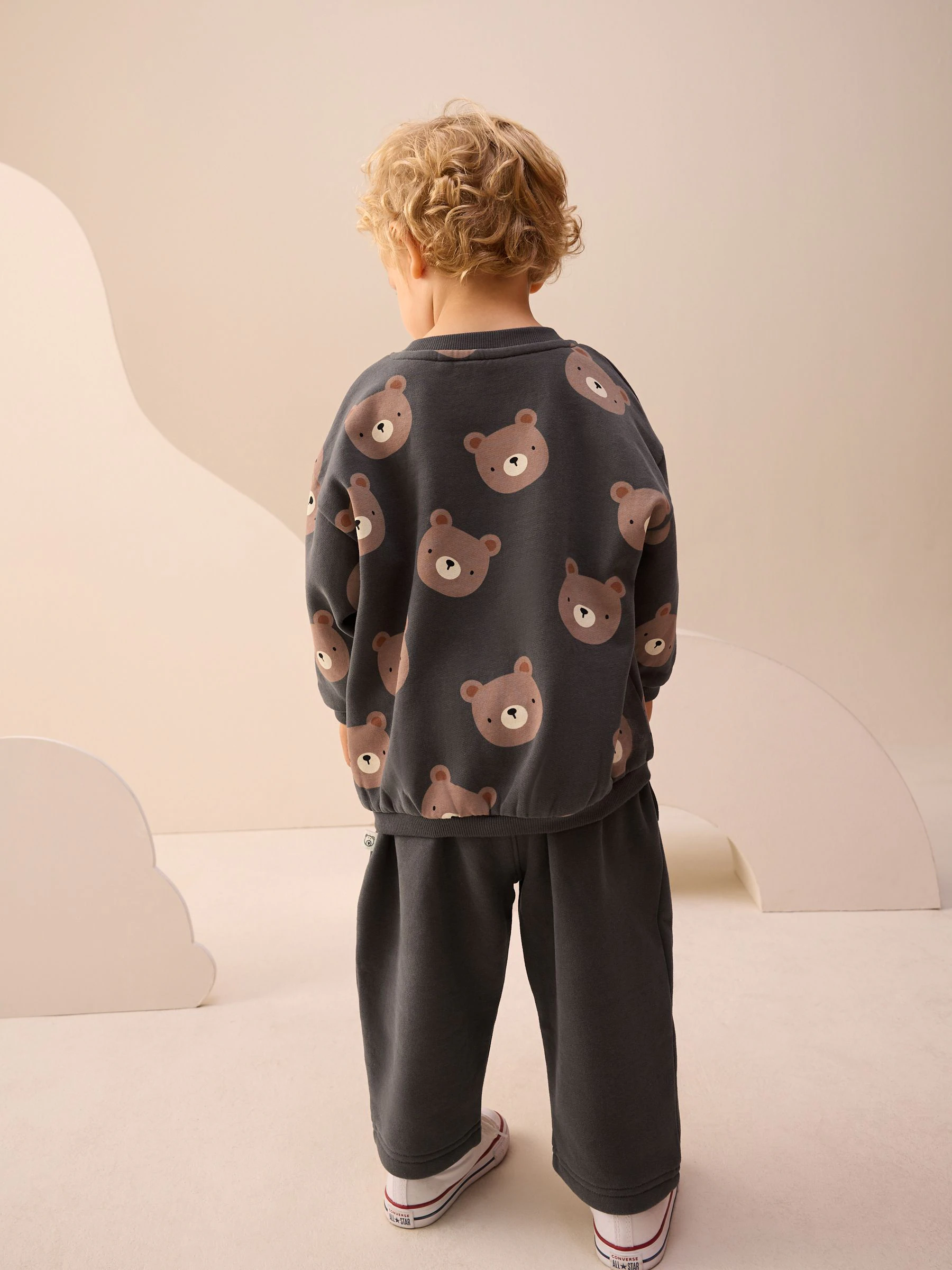 Charcoal Grey Bear All Over - Set met sweatshirt en joggingbroek met strepen (3mnd-7jr)