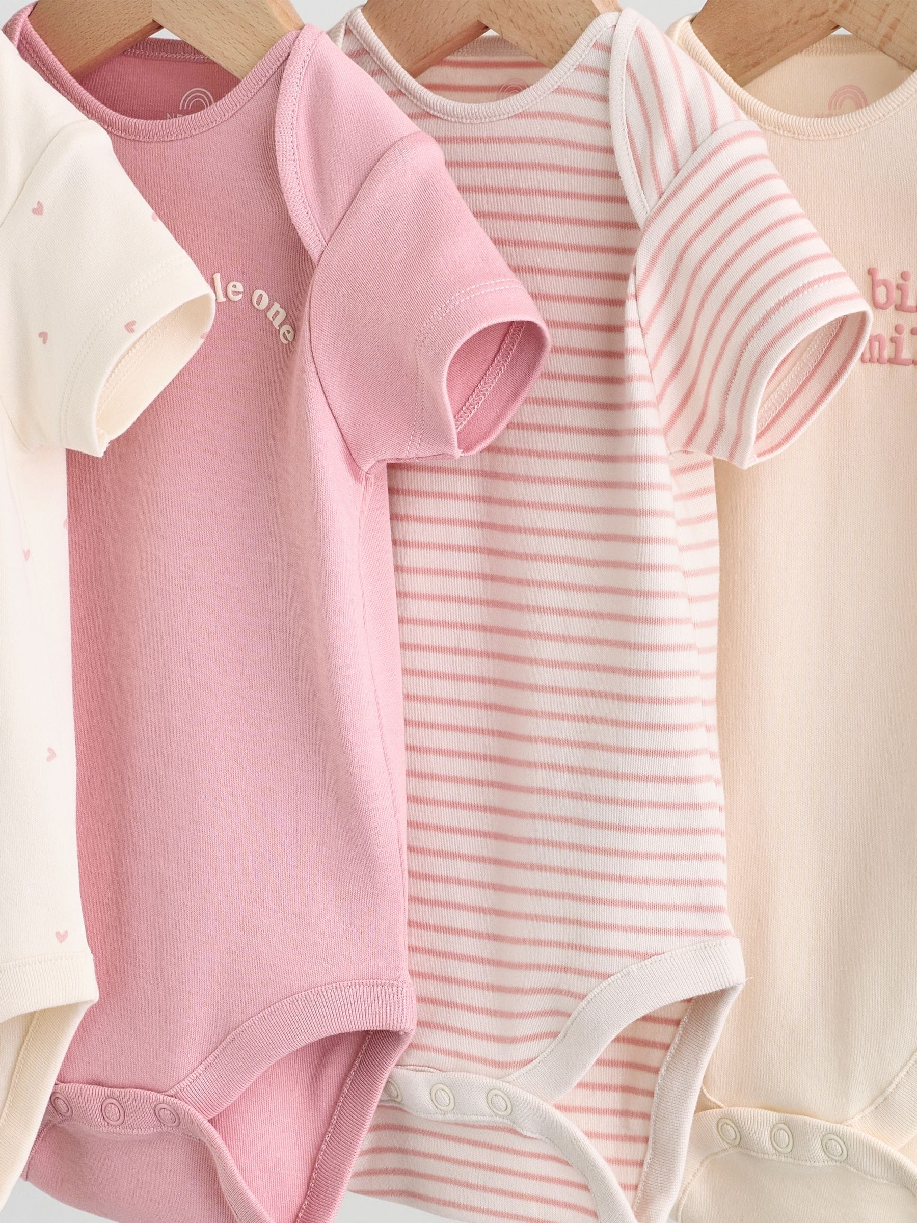 Roze met hartjesprint - Set van 5 babyrompertjes met korte mouwen