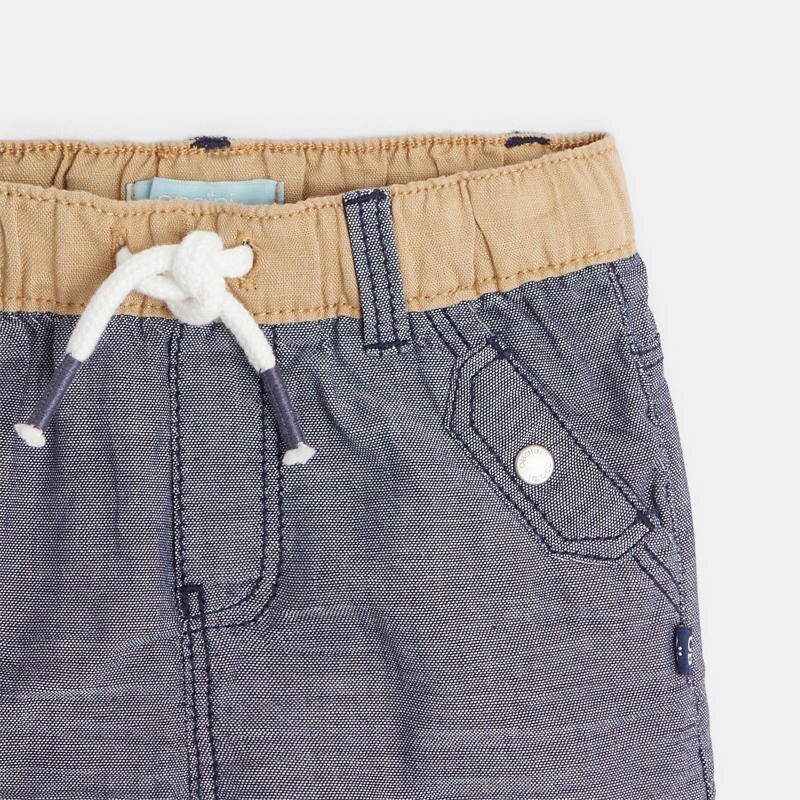 Short en lin et coton bleu bébé garçon Bleu