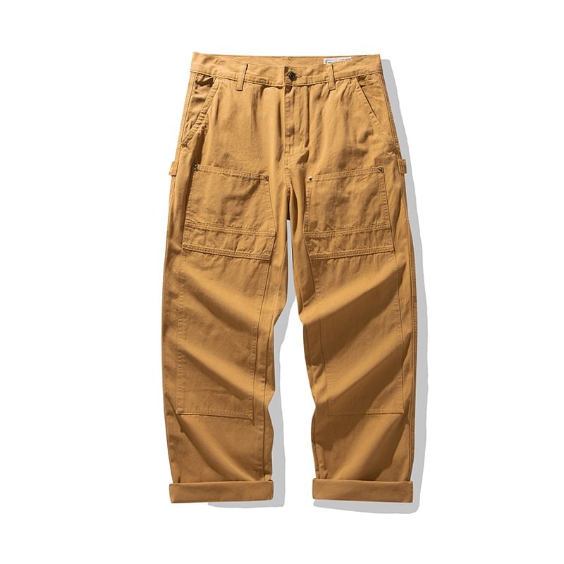 OKONKWO - Mid Rise Plain Cargo Straight Leg Broek
