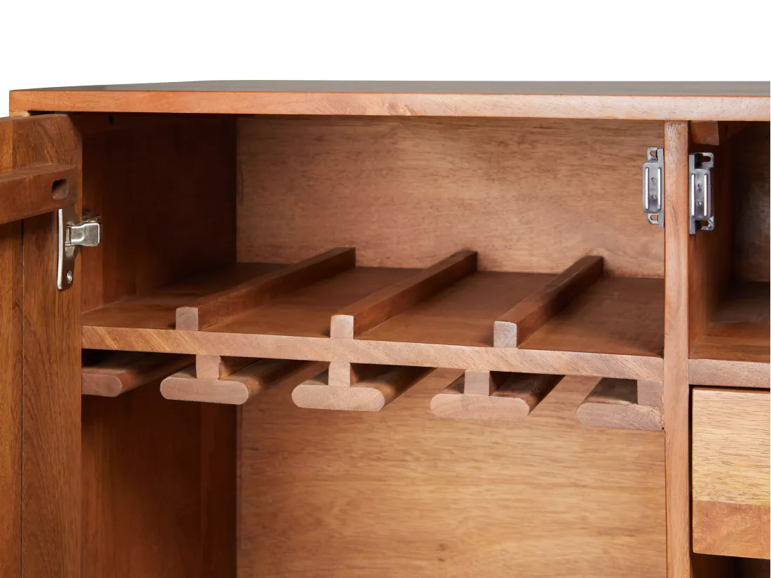 Buffet haut avec 4 portes en bois de manguier et métal noir - Naturel - MIZORAM de Maison Céphy