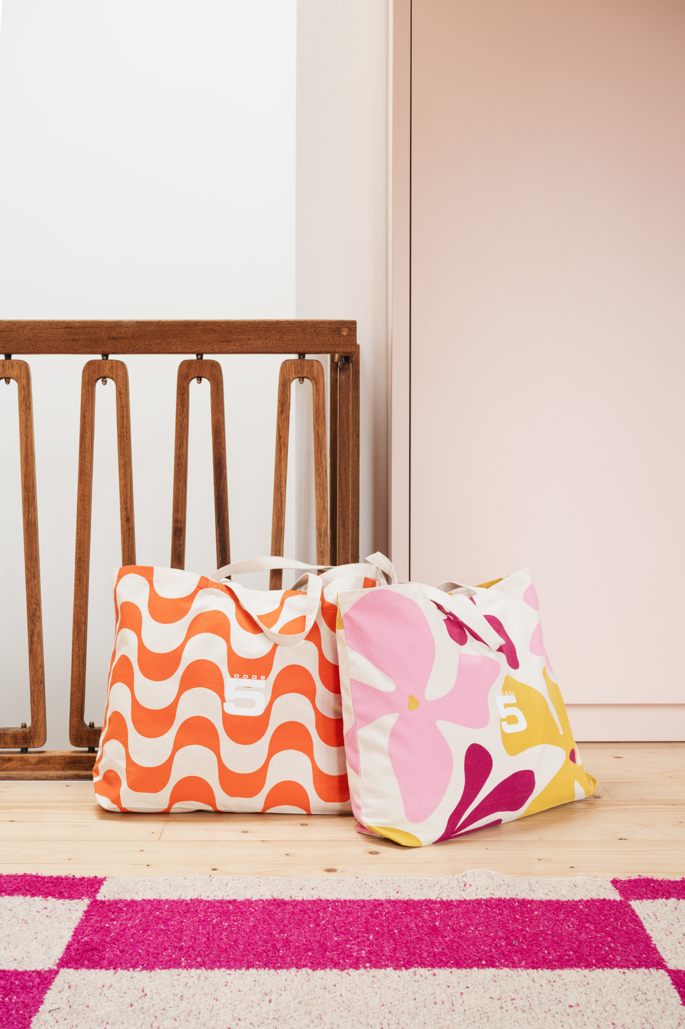 Canvas tas large - pink flowers