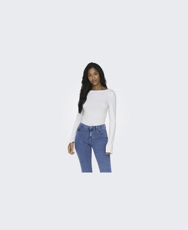 ONLY ONLFELINA L/S BOATNECK SLIT TOP CS White