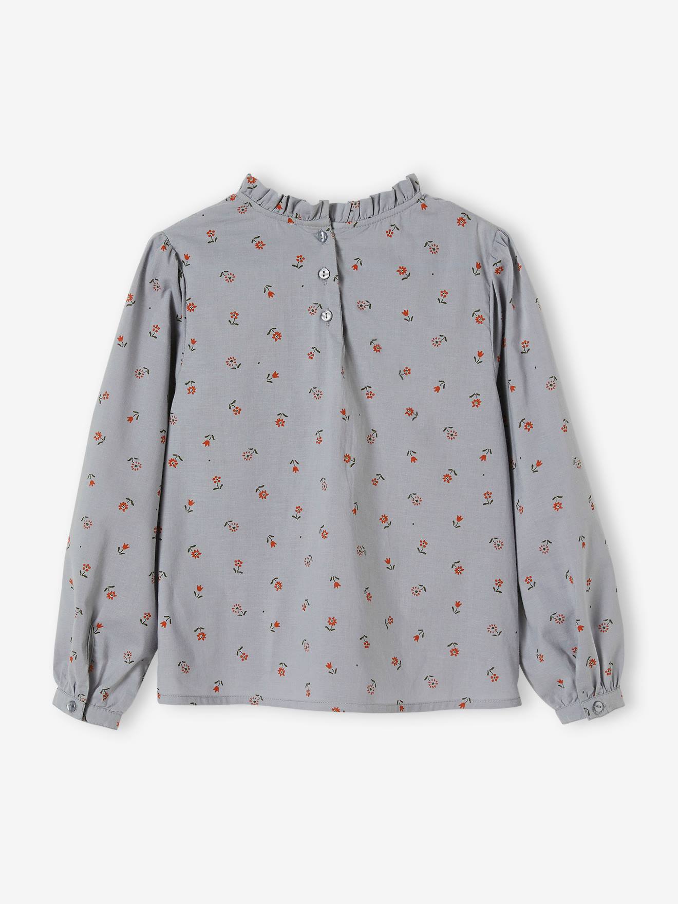 Blusa de gola alta com estampa floral, azul marinho, para meninas.