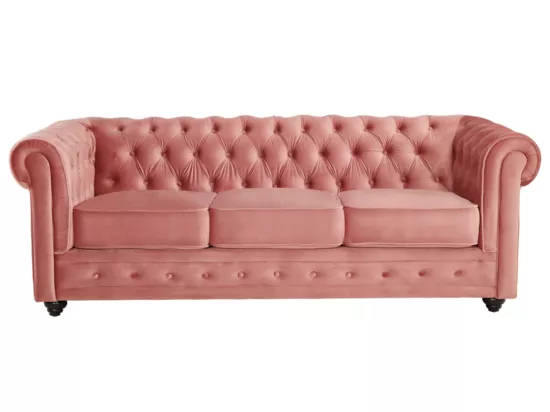 Canapé 3 places CHESTERFIELD - Velours rose pastel