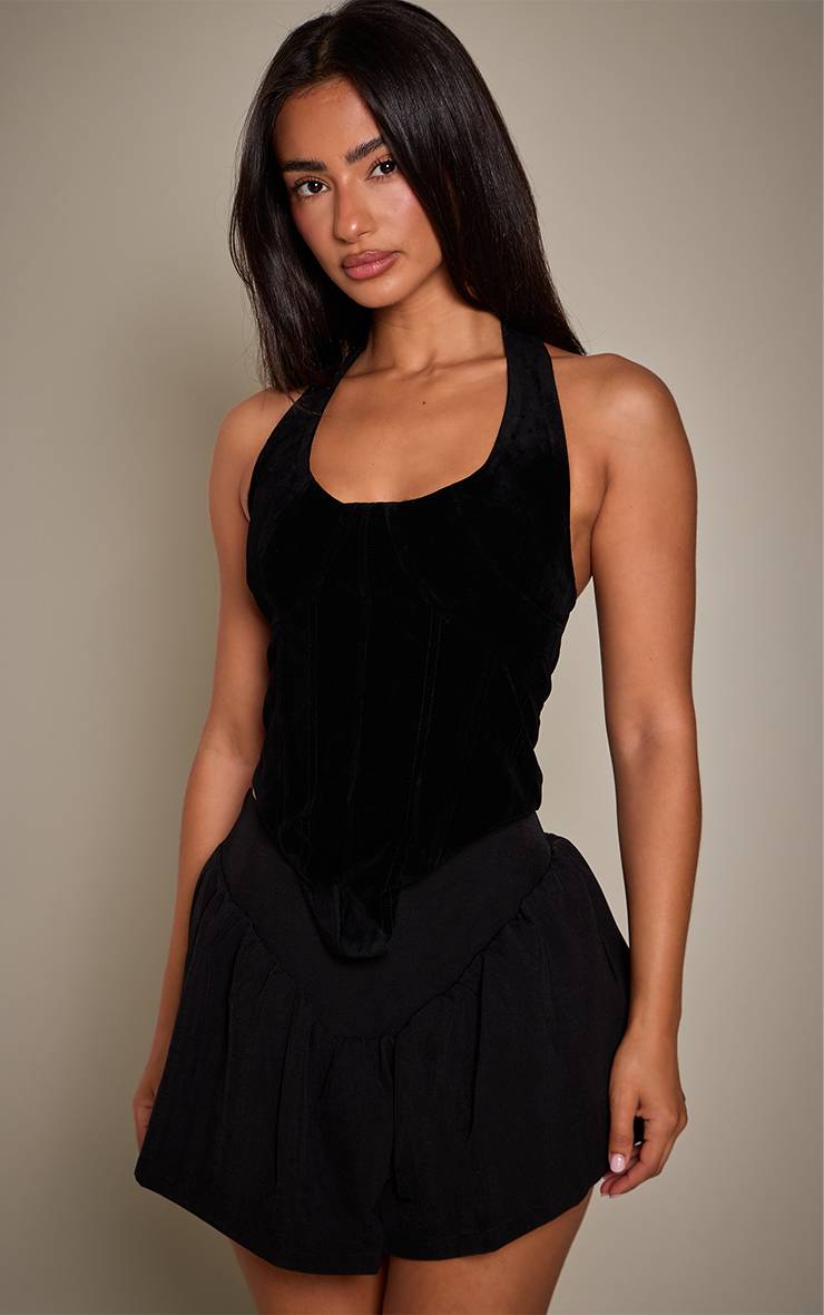Noir Corset Col Licou En Faux Suède Avec Détails De Surpiqûres