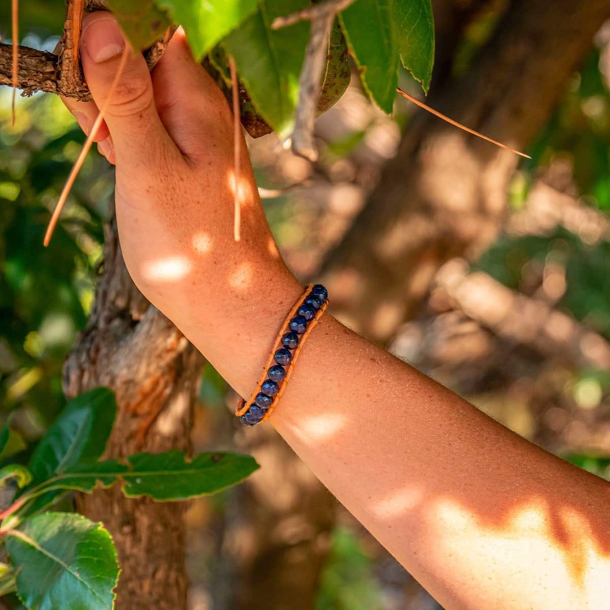 Bracelet Facelia en pierres naturelles Lapis Lazuli et cuir véritable