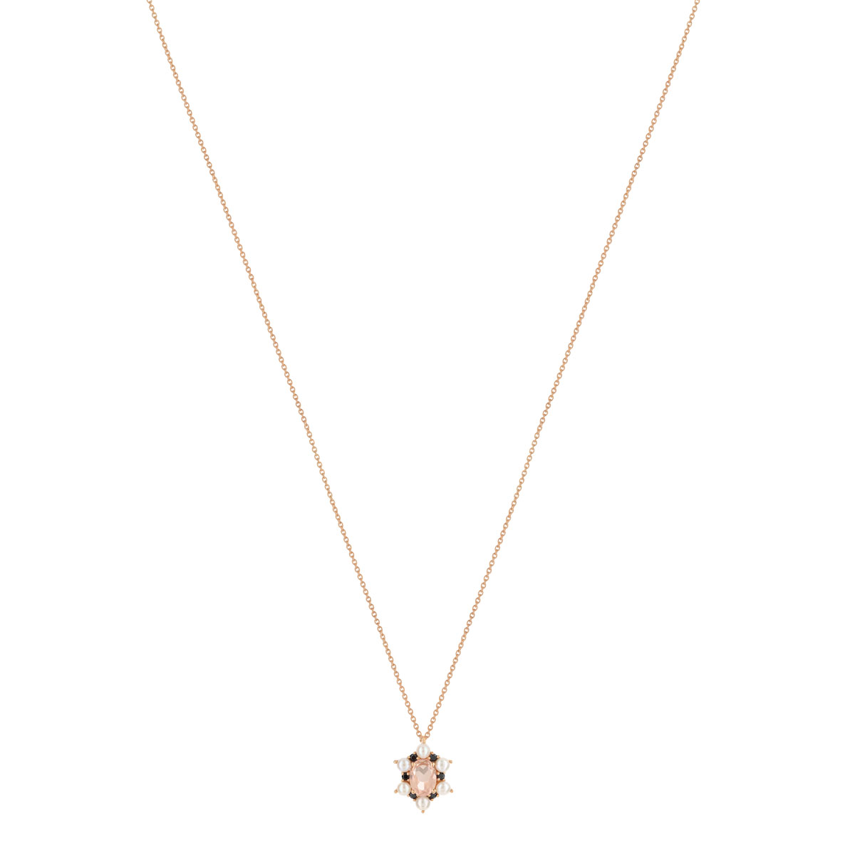 Collier or 375 rose quartz zirconia noir et perle