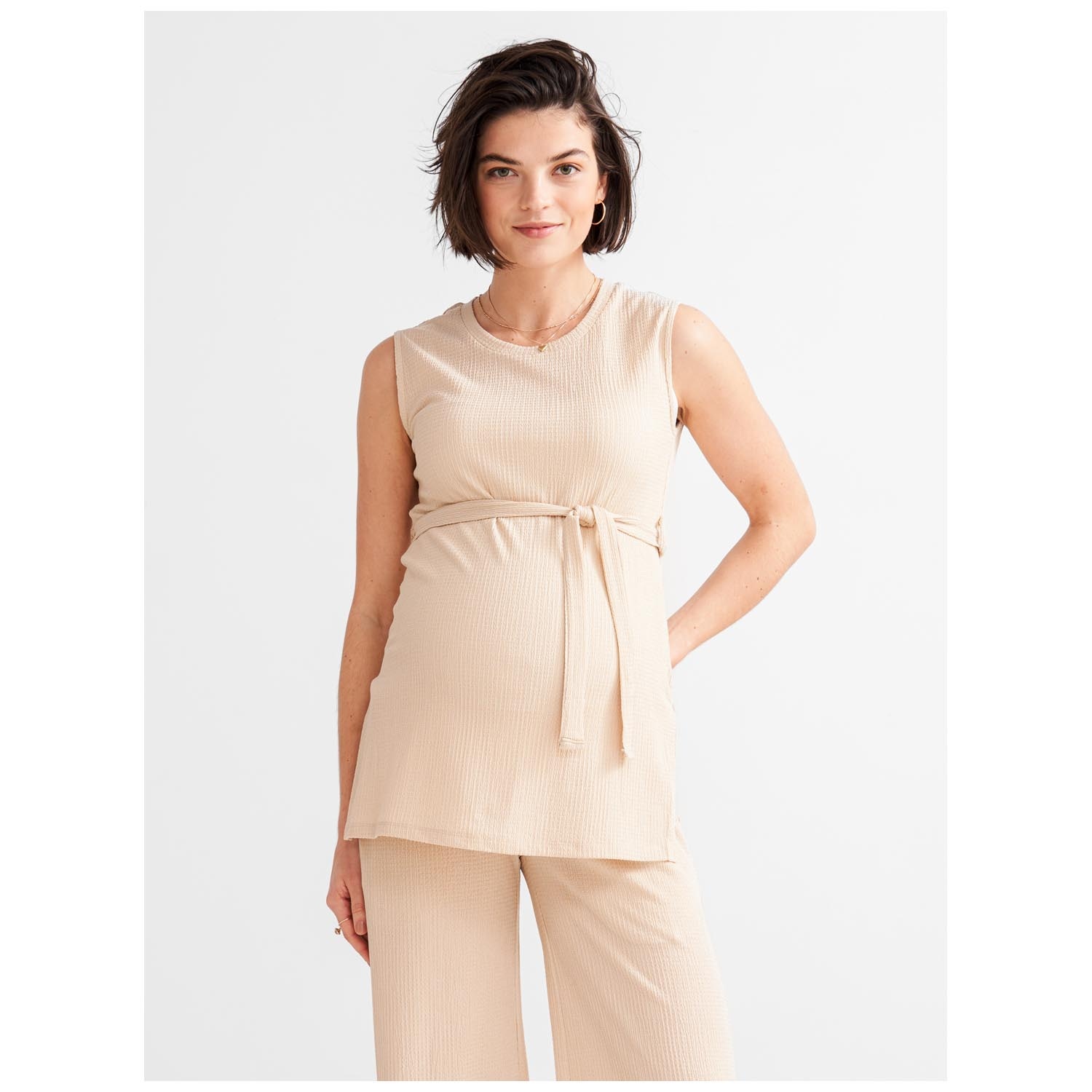 Prénatal zwangerschapsshirt mouwloos effen beige
