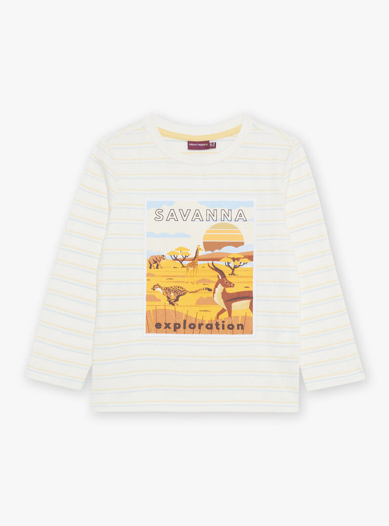 T-shirt écru à rayures et savane
