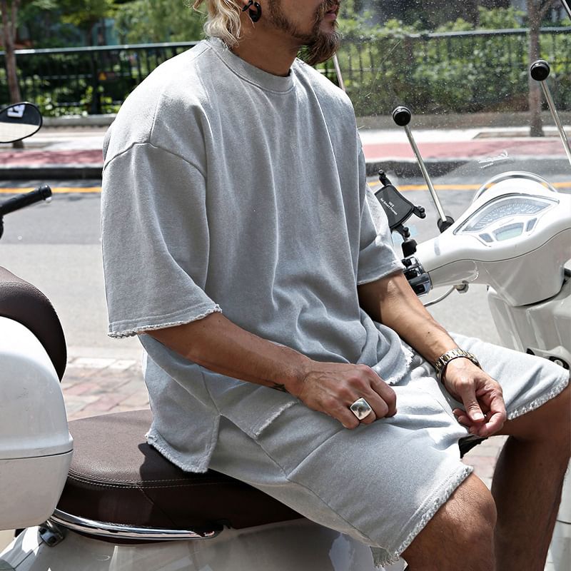 Dubbel Wit - Set: Effen T-shirt met elleboogmouwen + shorts