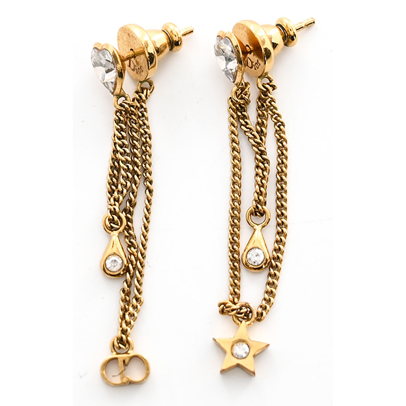 Dior Boucles d'oreilles à chaines Métal dorées - Très bon état