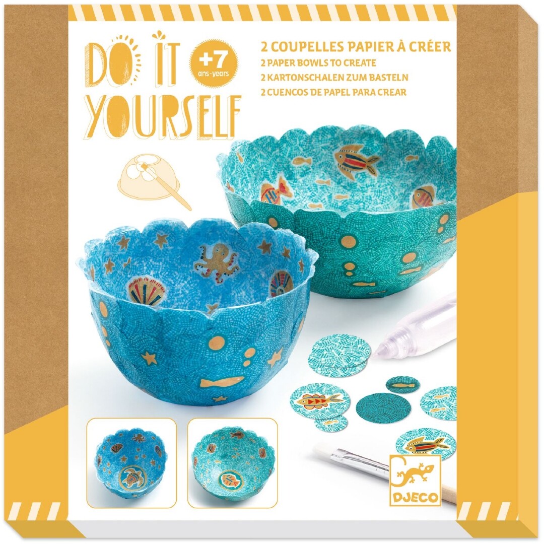 Djeco knutselset diy papier maché kommen - oceaan - 2st
