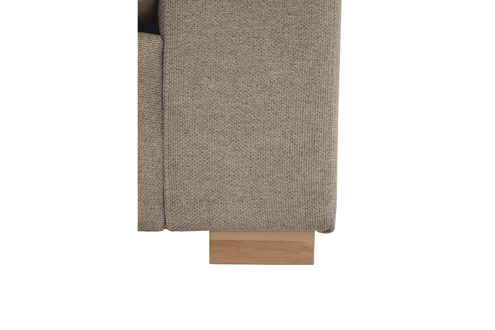 Modern Living hjørnesofa 3-seter med åpen ende høyre i tekstil Brooklyn 14 Latte med arm A og ben 1 hvitvasket eik. Faste puter