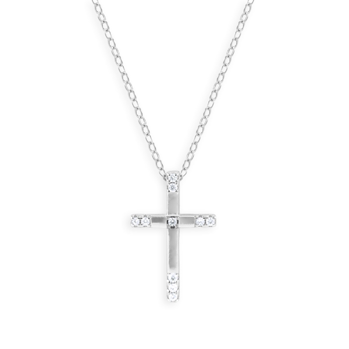 Collier croix en argent 925 rhodié avec oxydes de zirconium