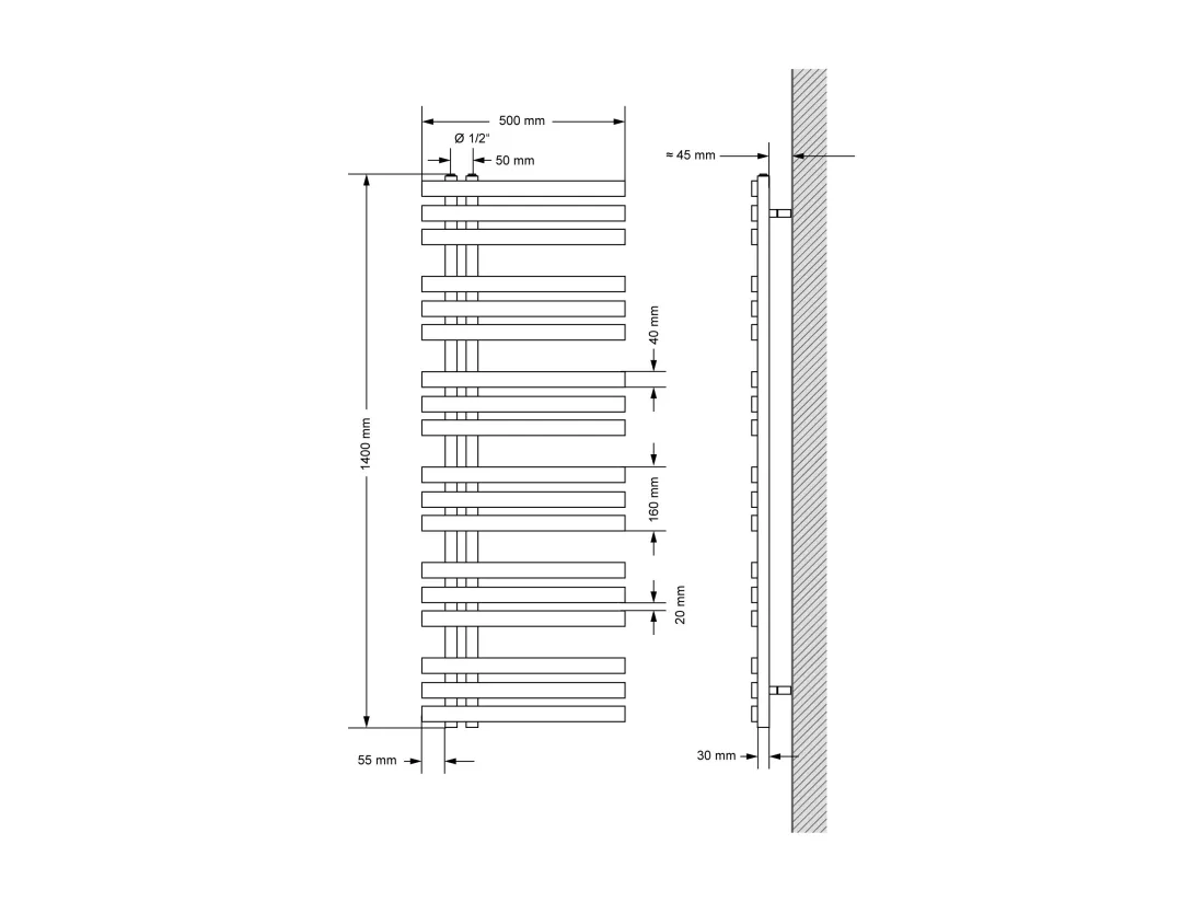 Iron EM Radiator Radiateur sèche-serviettes Radiateur de salle de bain blanc 50x
