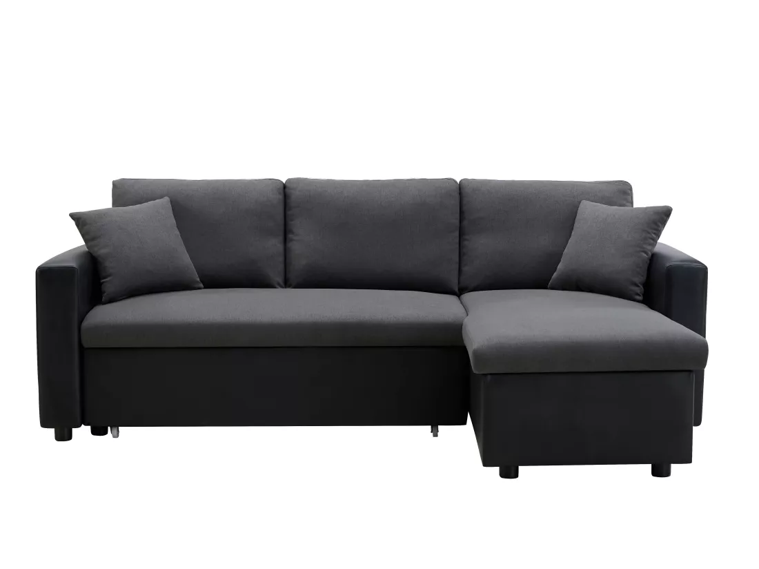 Canapé d'angle convertible et réversible en tissu anthracite et noir GAZUR II