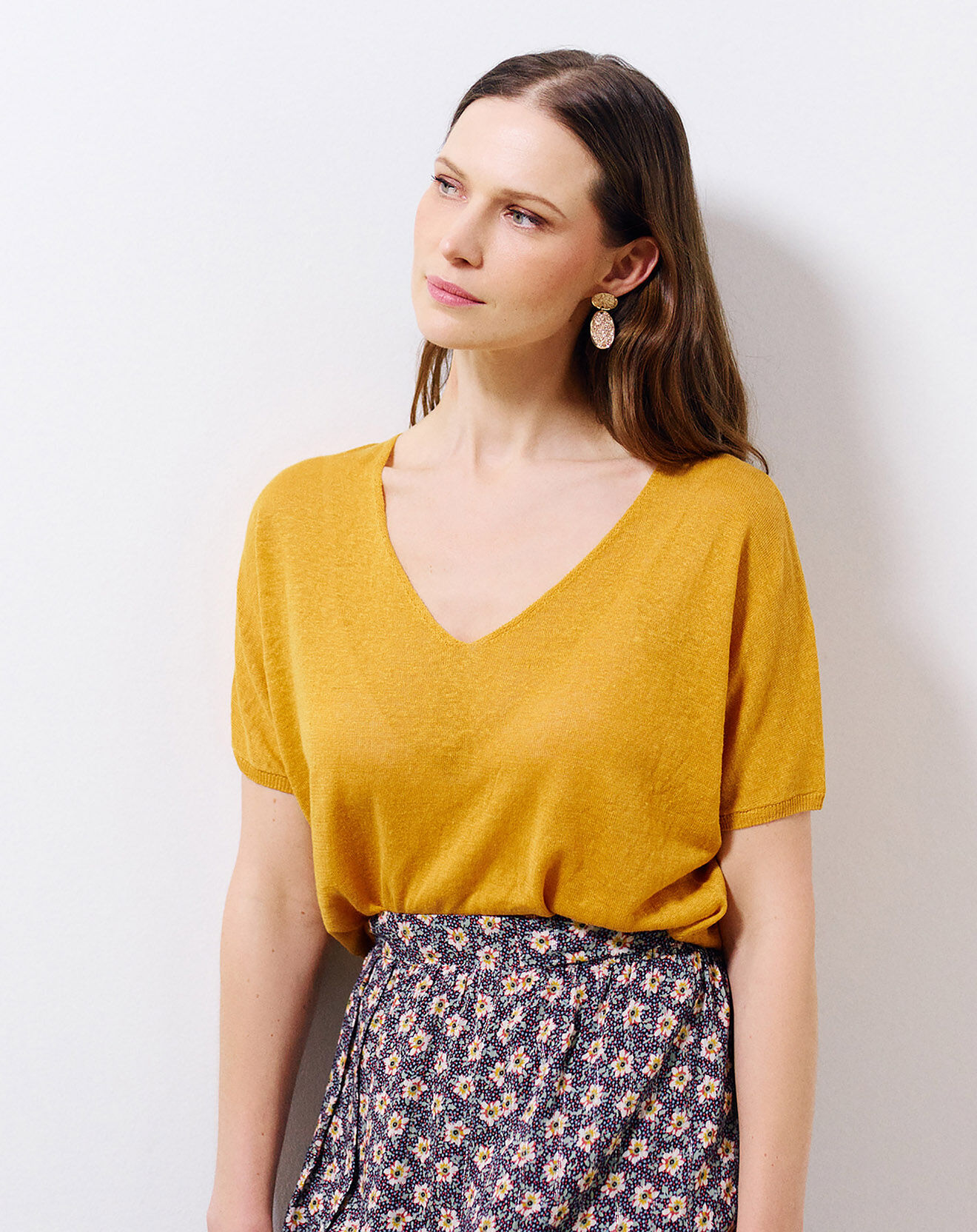Caroll Pull manches courtes 100% Lin Milane safran