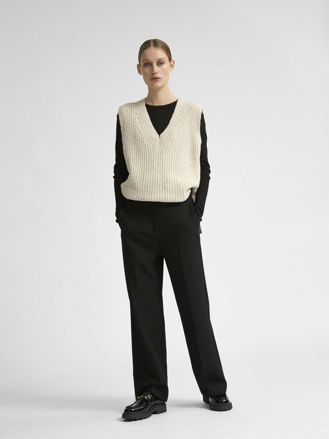 Selected Femme SLFRITA MW WIDE PANT BLACK N NOOS Sort