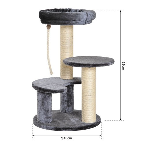 Arranhador de 3 níveis para gatos PawHut, cinza