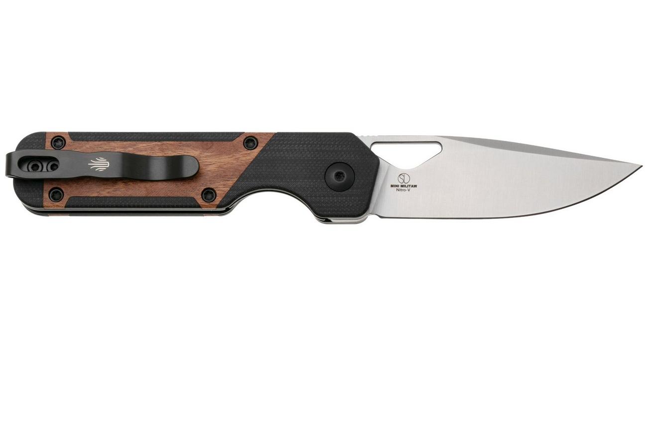Kizer Vanguard Mini Militaw V3634SA4 Liner Lock, Satin Nitro-V, Black G10, Mkuruti Wood Inlay, zakmes, Jonathan Styles design