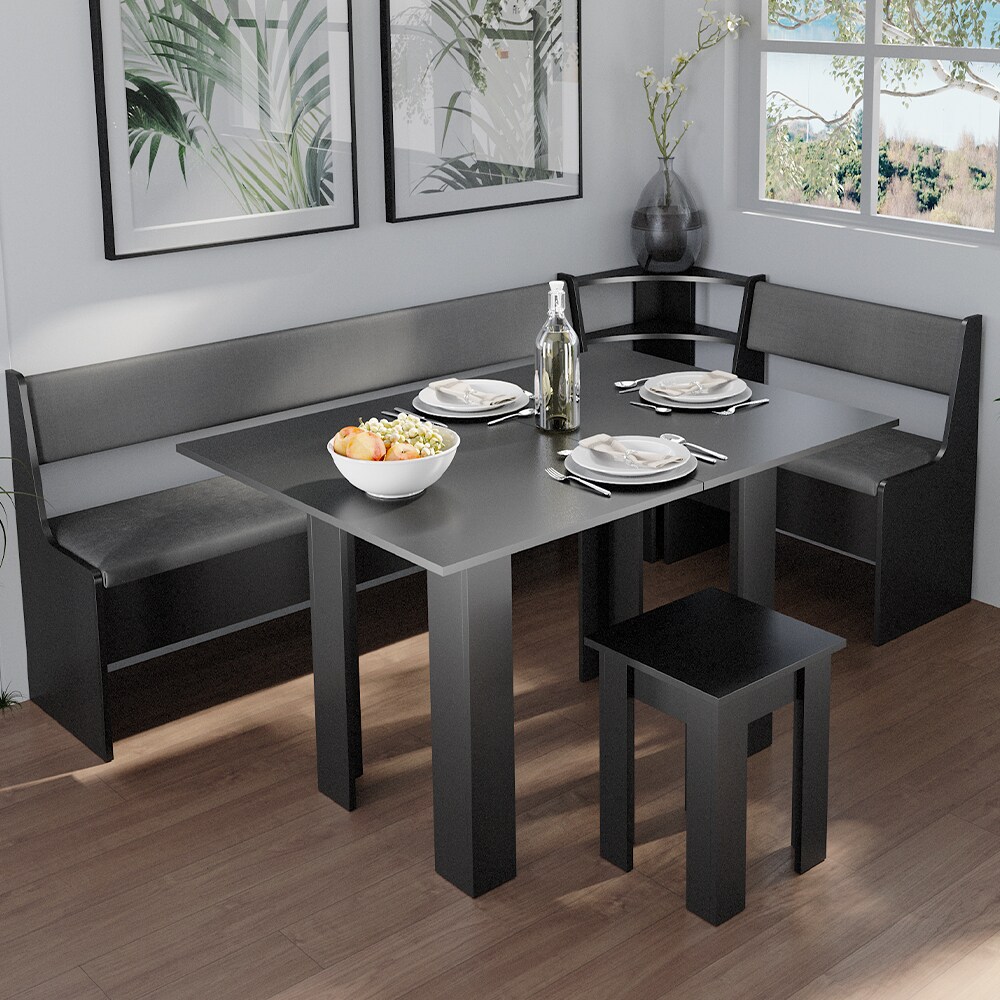 Vicco Eckbankgruppe Küchensitzgruppe Esszimmergruppe Roman Schwarz modern 210x120 cm Sitzbank Sitzecke Küchentisch Tischhocker Küchenmöbel Polstermöbel Esszimmermöbel