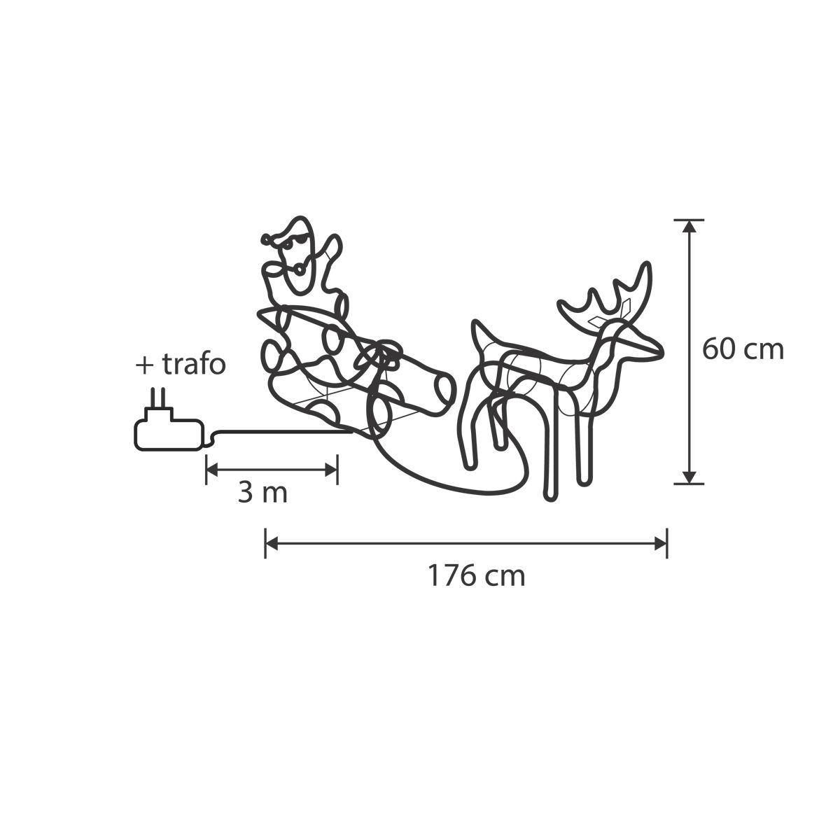 Kerst vloerlamp rendier met slee 176cm incl. LED met timer IP44 -Sori