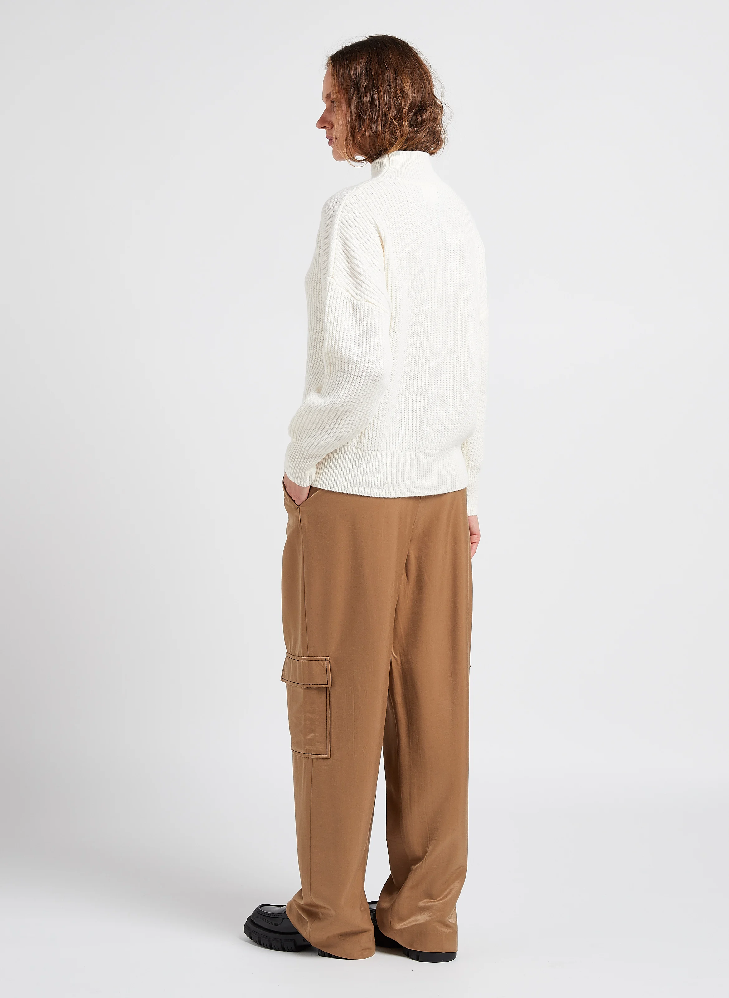 CILIE - Pantalon large satiné| Marron