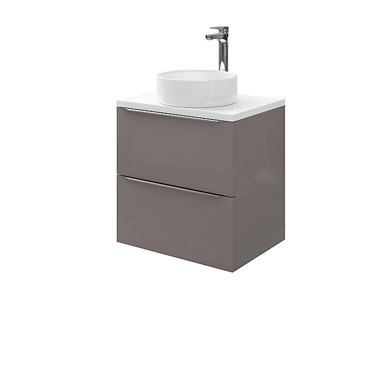 Meuble sous vasque à suspendre GoodHome Imandra gris taupé 60 cm + plan de toilette Marloes