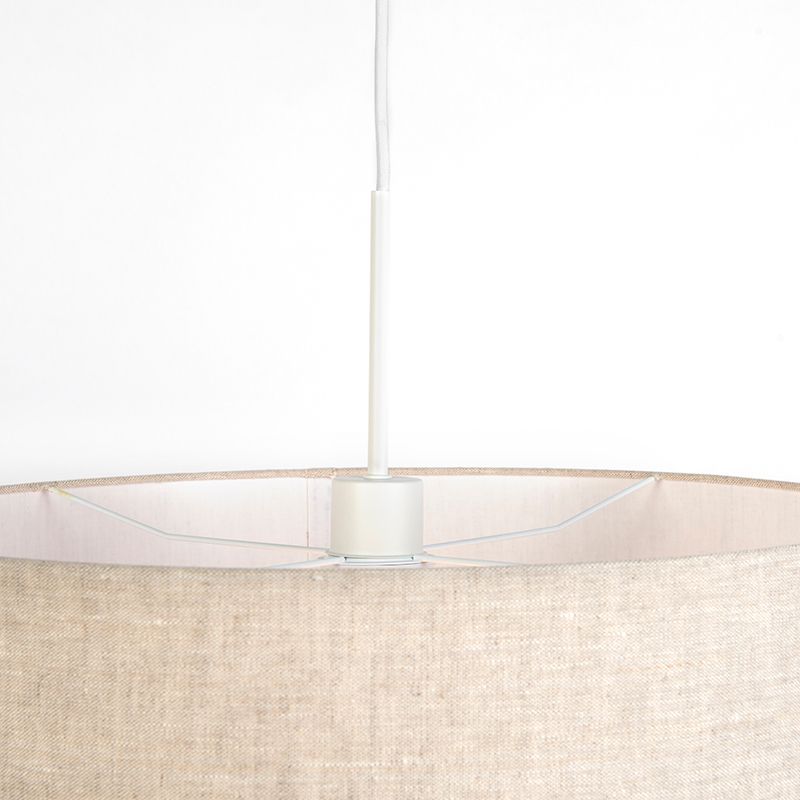 Landelijke hanglamp wit met katoenen kap lichtgrijs 50 cm - Combi