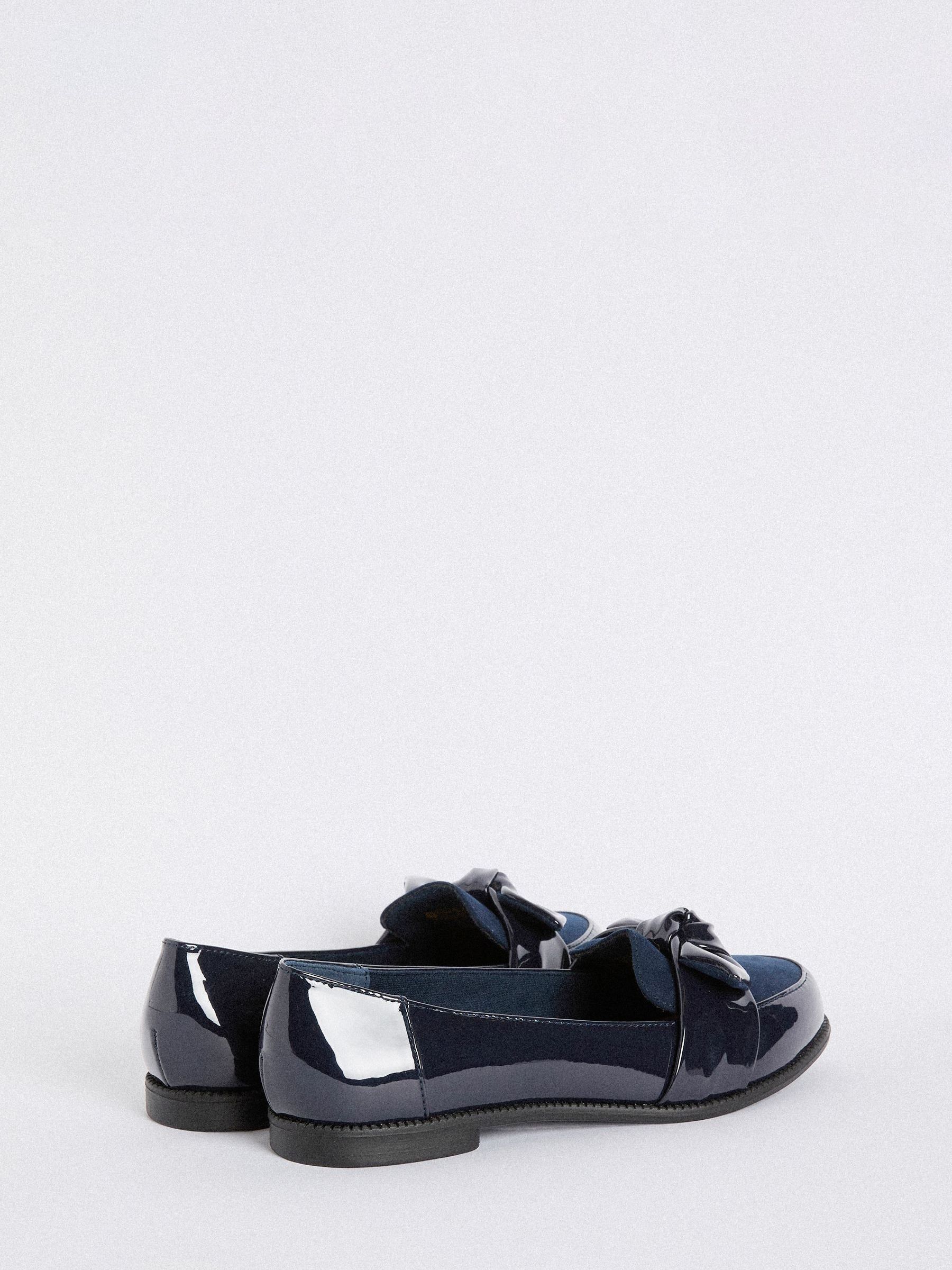 Marineblauw - Friends Like These Flat Comfort Bow Faux Leather Patent Loafers