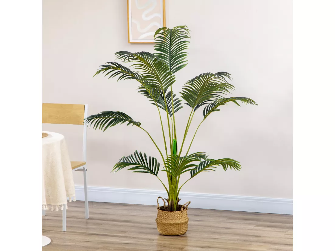 Palmier artificiel Sanwei Kwai H. 170 cm 11 grandes feuilles pot noir inclus